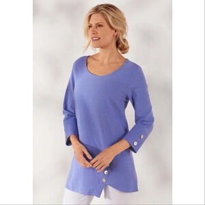 Soft Surroundings Cotton Artisan Tunic Top M Lavander Lagenlook Relaxed Bohemian